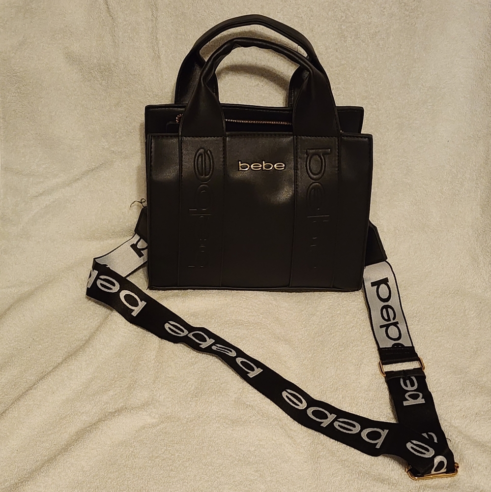 Bebe Black Tote Bag with Logo Strap